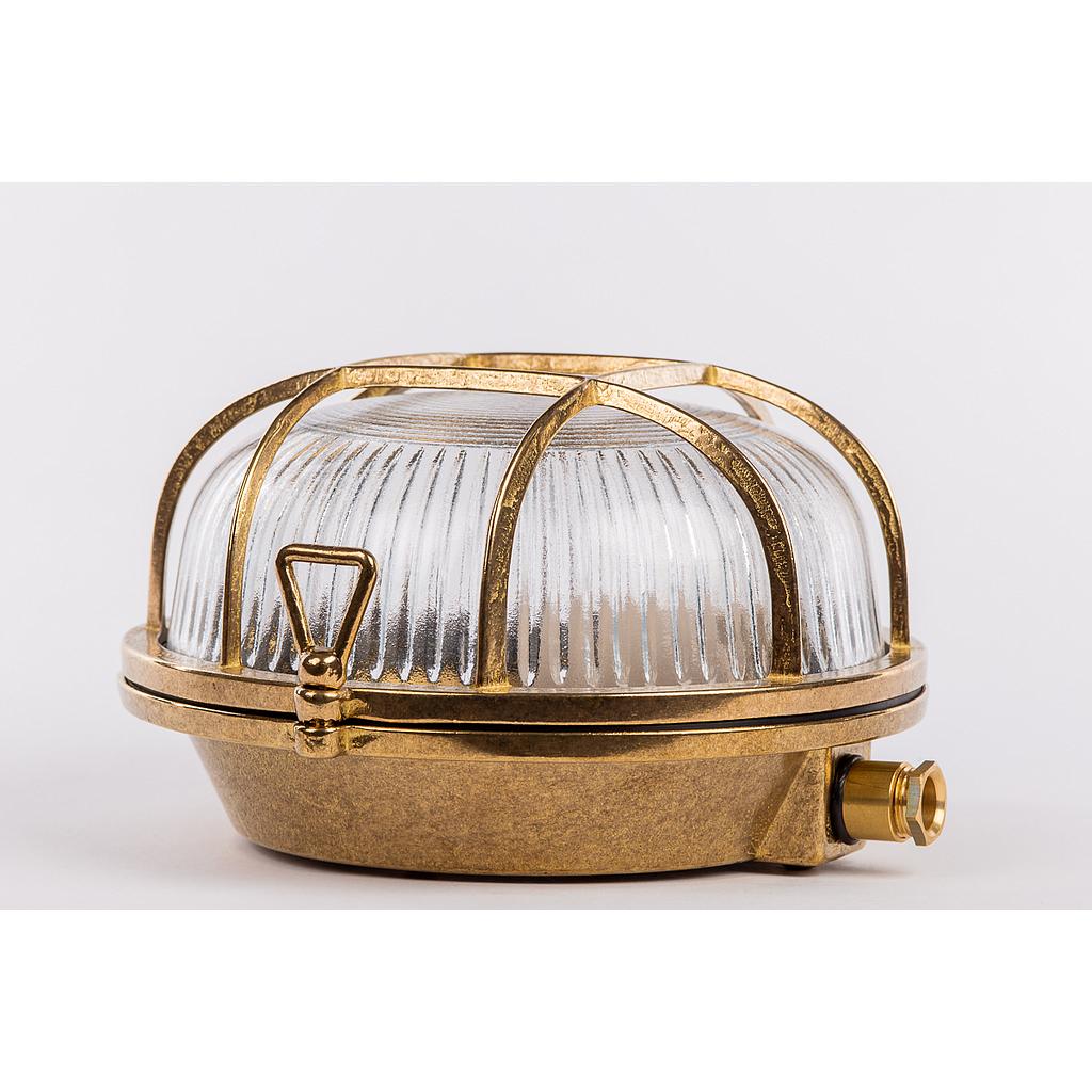 BRASS light fixture type 14 with 2 butterfly screws, E27, 60W, cover transparent-glass, IP64, brass cage