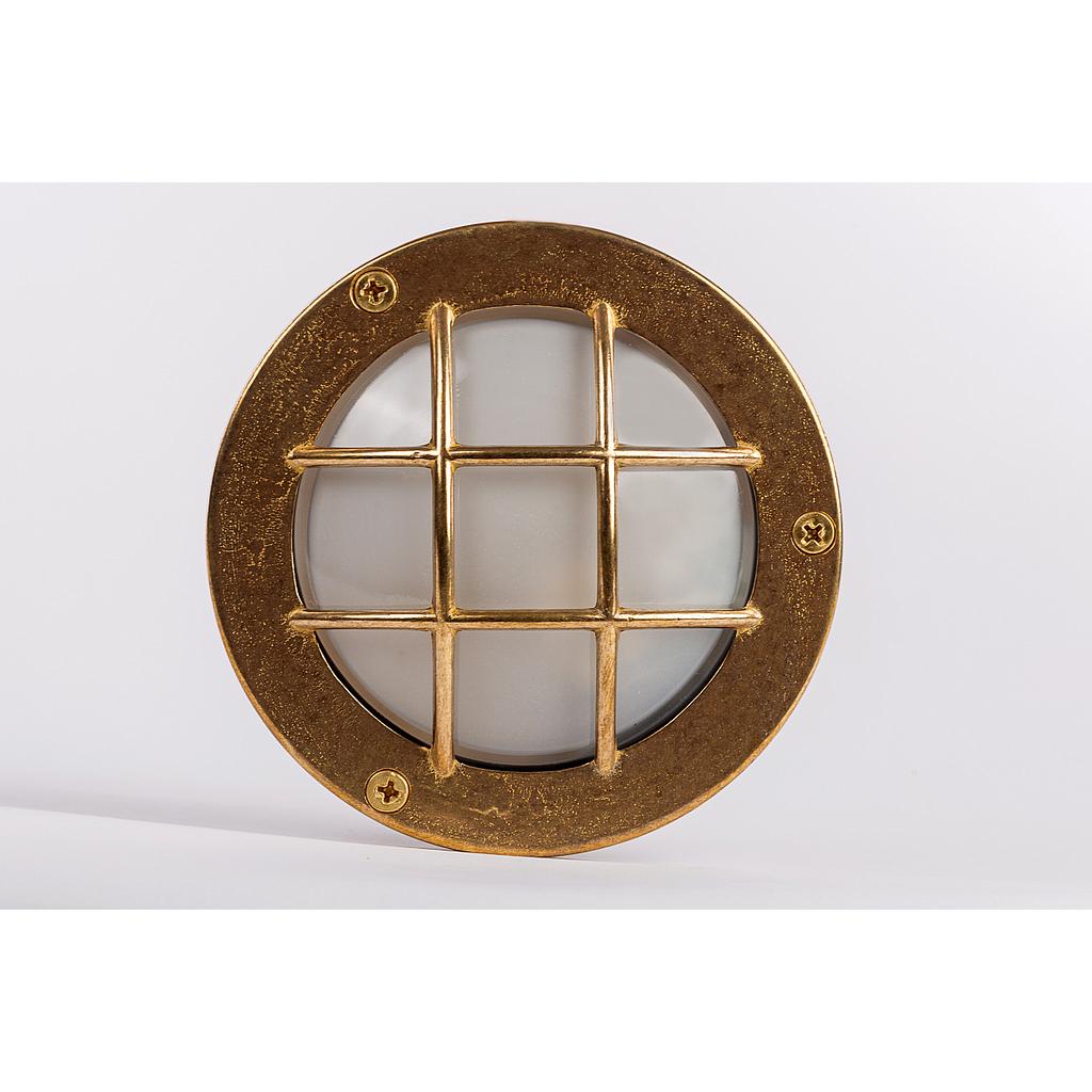 BRASS small light fixture type 67, G9, 60W, cover mat-glass, IP64, brass cage