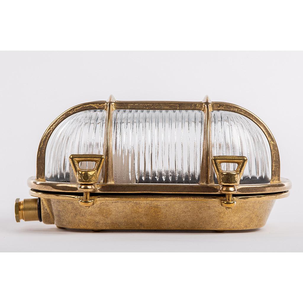 BRASS OVAL light fixture type 57 with 4 butterfly screws, E27, 60W, cover mat-glass, IP64, brass cage